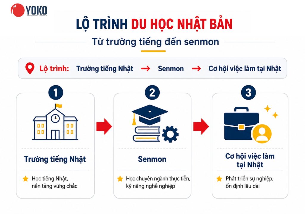 Du học Nhật Bản mất mấy năm? Lộ trình học từ trường tiếng đến đại học, senmon